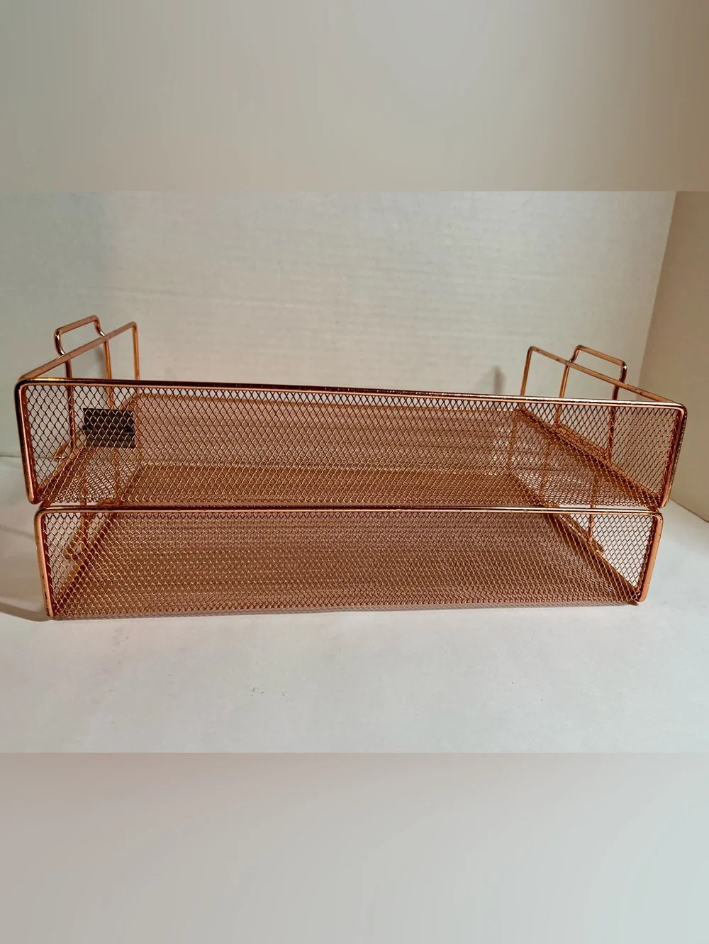 Copper-Tone Mesh/Metal Stackable Trays (2) Multipurpose/Stylish for Home/Office